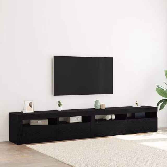 Berkfield Home Modern Black Oak TV Cabinets with Integrated LED Lighting and Hinged Doors
