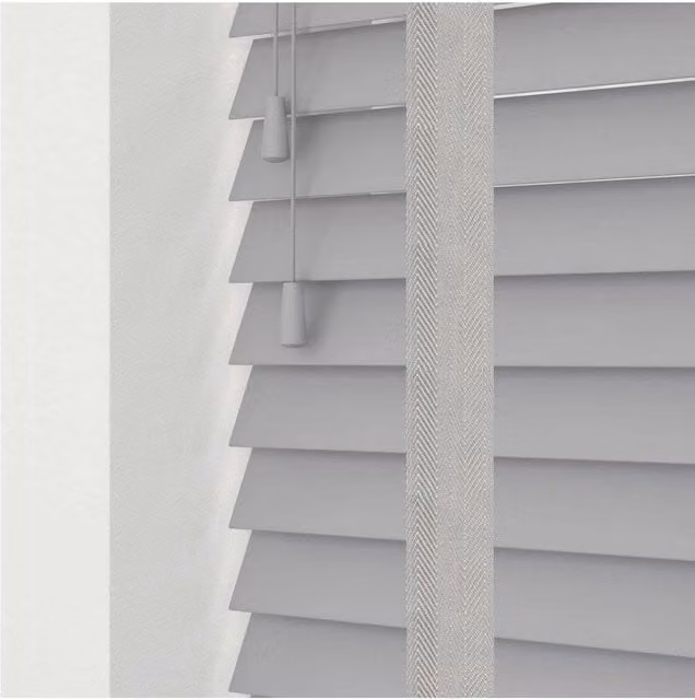 NewEdgeBlinds 50mm Real Wood Venetian Blind with Tapes, Light Grey, W: 55 cm, H: 120 cm