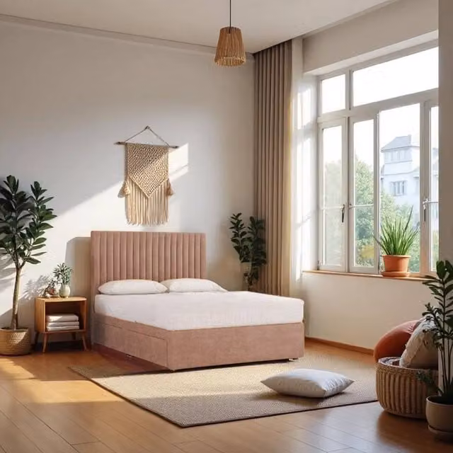 Knight Sleep Emily Plush Velvet Divan Bed Set with Princess Mattress and Headboard in Pink, W/D/H: 90 x 190 cm