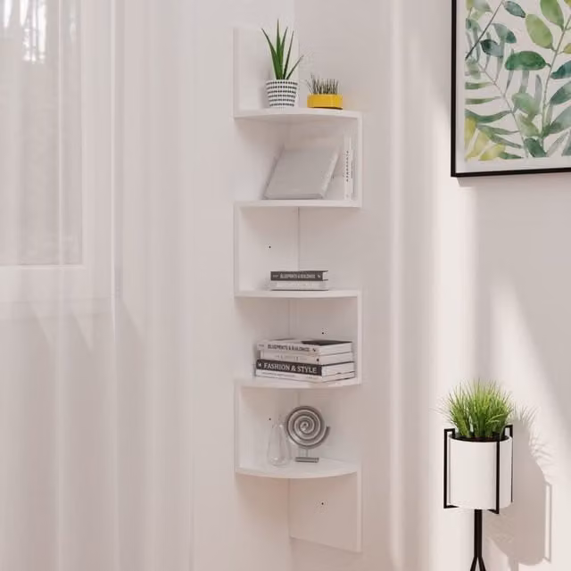 Berkfield Home Wall Mounted Corner Shelf in High Gloss White, W/D/H: 19 x 19 x 123 cm