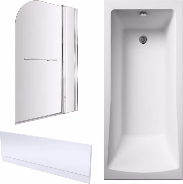 Balterley Square Single Ended Rectangular Bath with Panels, Straight Screen and Rail, White, W: 170 cm, D: 70 cm