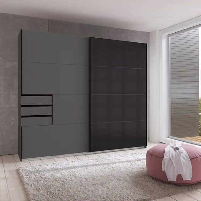 Saigon Solo TJS Sliding Wardrobe in Graphite Grey, Width: 225 cm