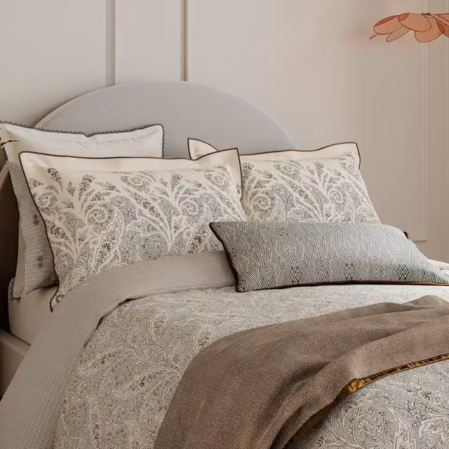 Bedeck of Belfast Umma Single Reversible Duvet Cover and Pillowcase Set, Charcoal, Gold and Beige, W: 90 cm, L: 200 cm