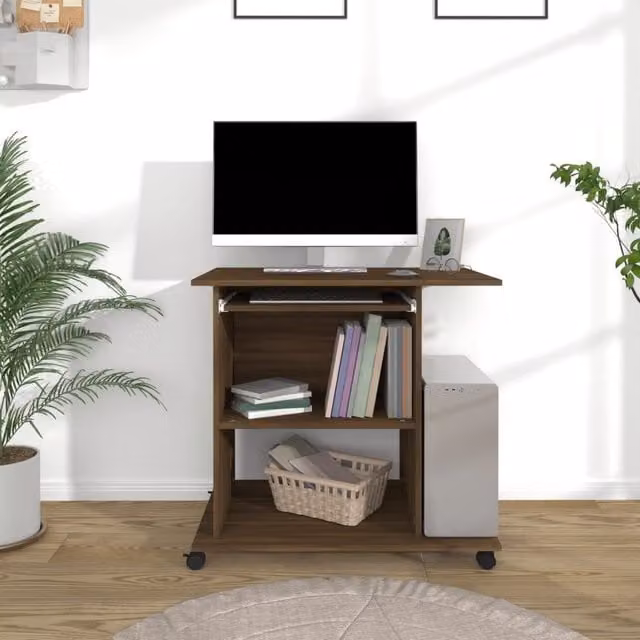 Berkfield Home Modern Computer Desk in Brown Oak, W/D/H: 80 x 50 x 75 cm