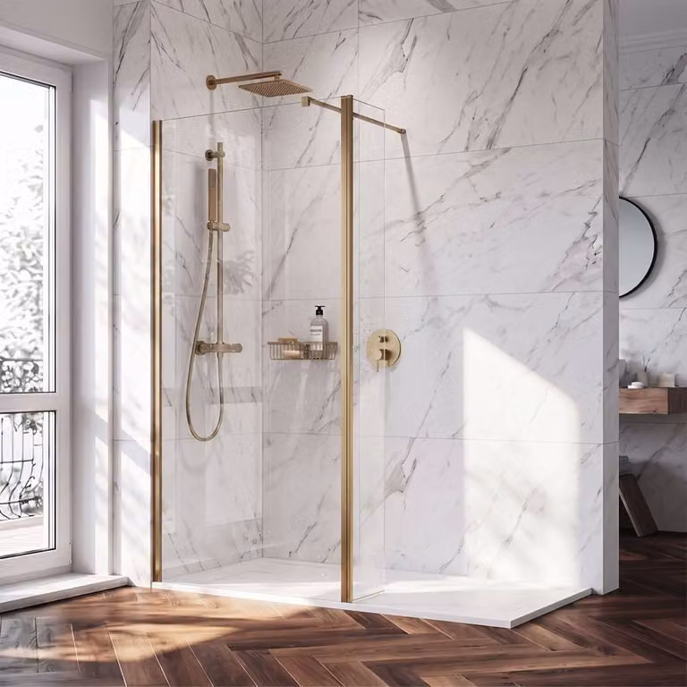 Balterley Brushed Bronze Walk-In Wetroom Panel, Brown, H: 185 cm x W: 32.2 cm x D: 8 cm