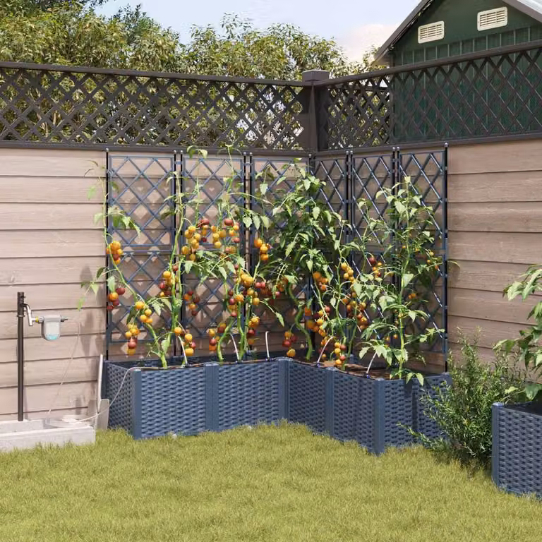 Berkfield Home Garden Planter with Trellis in Grey, W/D/H: 40 x 40 x 143 cm