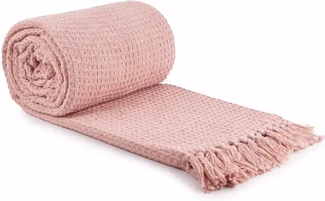 Emma Barclay Honeycomb Woven Cotton Throwover with Fringes in Pink, W/D/H: 228 x 254 cm