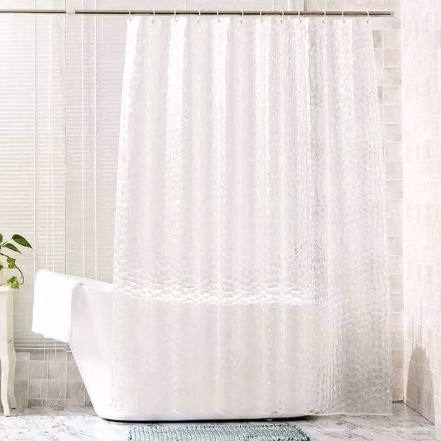PAWNORA 3D EVA Diamond Shower Curtain in Transparent Clear