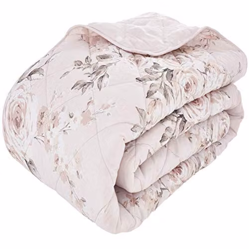 Catherine Lansfield Canterbury Floral Reversible Quilted Bedspread in Blush Pink, W: 220 cm, D: 230 cm