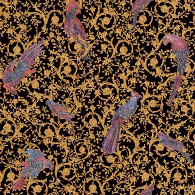Versace Barocco Birds Textured Non-Woven Vinyl Wallpaper in Black