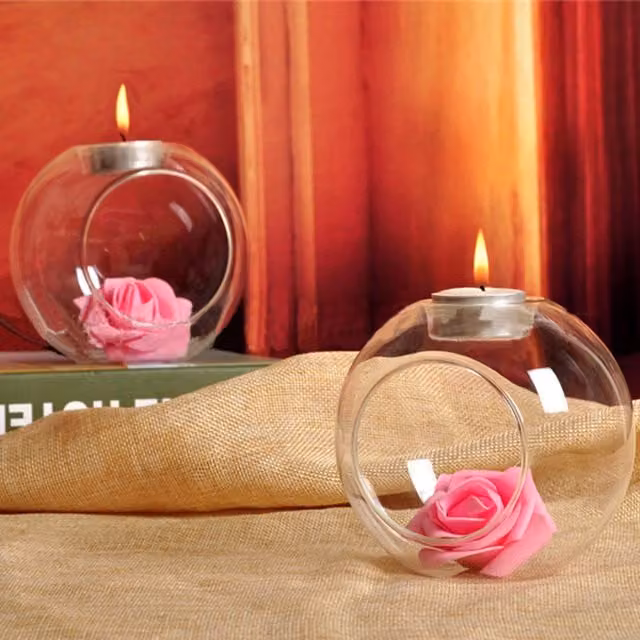 Livingandhome 6-Piece Round Glass Tealight Candle Holder Set in Transparent White, Diameter: 10 cm