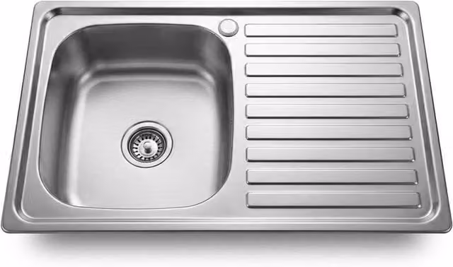 INMTFEI 304 Stainless Steel Single Bowl Kitchen Sink with Drainer Board in Silver