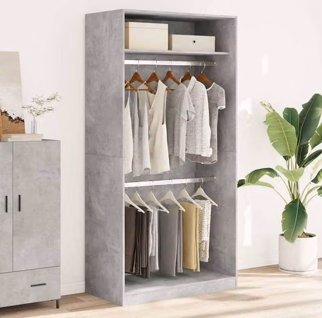 Berkfield Home Concrete Grey Wardrobe in MDF, W/D/H: 100 x 50 x 200 cm