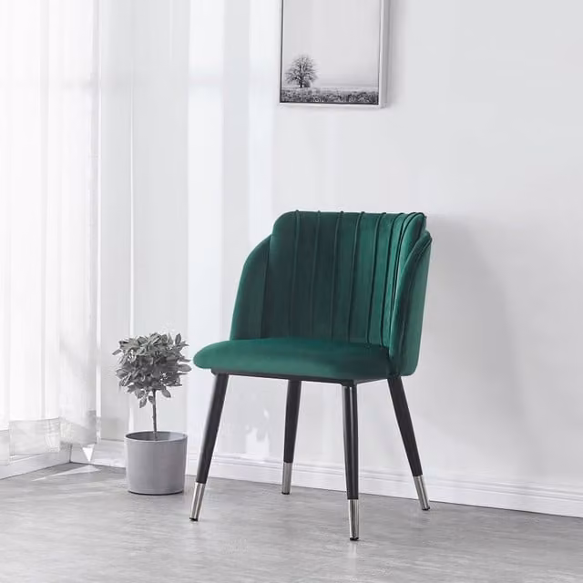 Life Interiors Milano Set of 4 Velvet Dining Chairs in Green with Silver End Caps