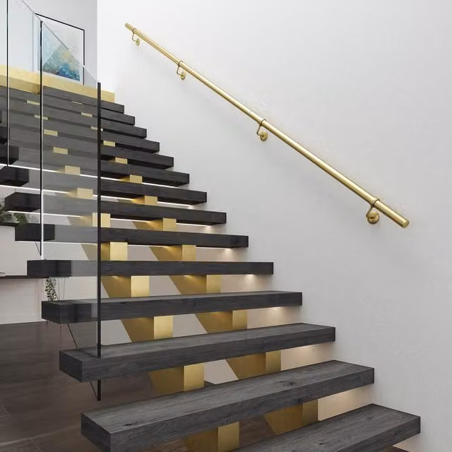 Rothley Satin Brass Stair Hand Rail Kit, 3.6m, Gold/Brass