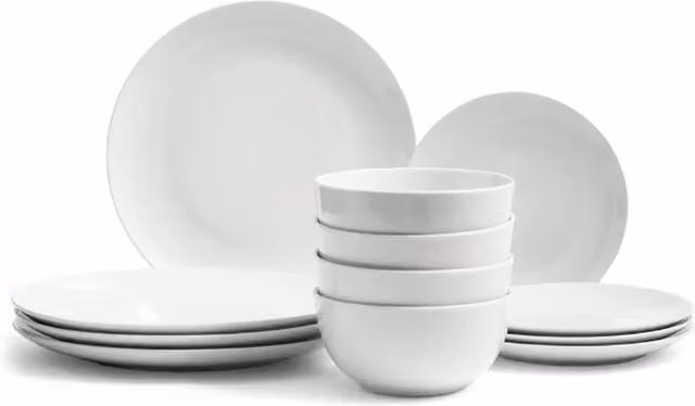Glim & Glam 12 Piece White Porcelain Coupe Dinnerware Set
