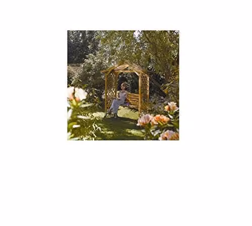 Rowlinson Dartmouth Swing Seat Garden Arbour in Brown with Sun Canopy, W: 223.5 cm, D: 109 cm, H: 233 cm