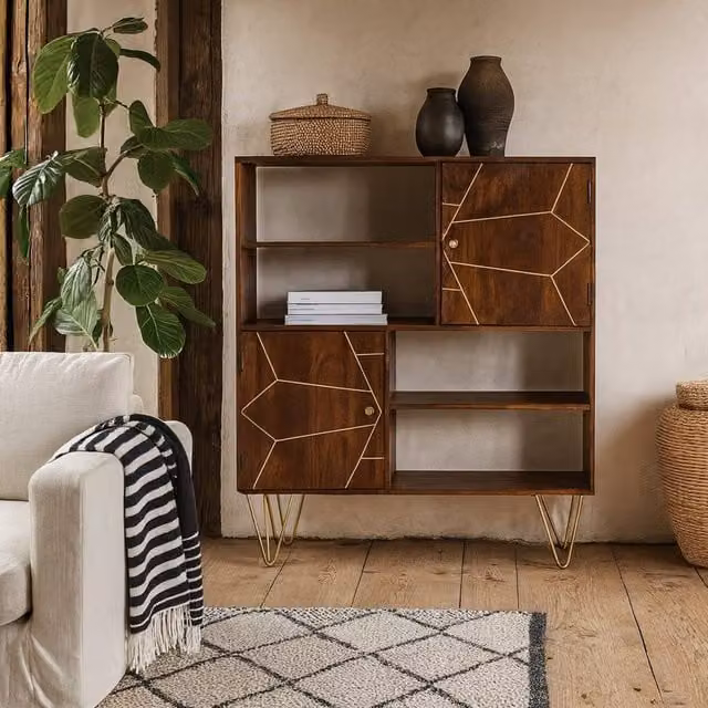 Wyld Haus Bandung Mango Wood Storage Cabinet in Brown with 2 Doors and Internal Shelves, W/D/H: 120 x 40 x 135 cm