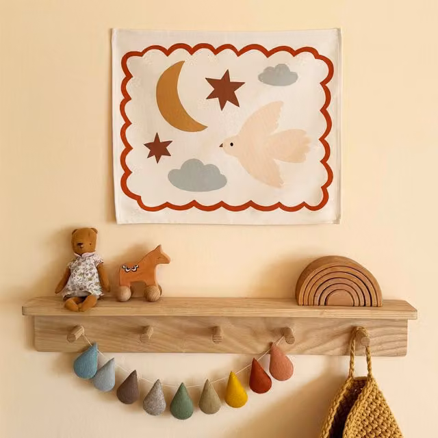 Kid of the Village Night Sky Canvas Wall Hanging for Children, Multicolour Rectangular Textile Banner, W/H: 50 x 40 cm