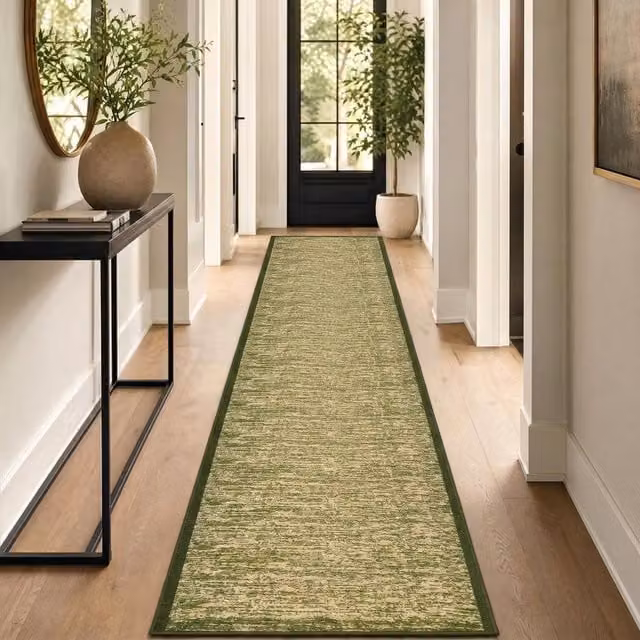 Bravich LTD Mottled Blend Green Hallway Runner Rug, Non-Slip Low Pile Polypropylene Carpet, W: 66 cm, L: 610 cm