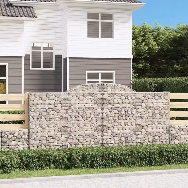 Berkfield Home Arched Gabion Basket in Silver Galvanised Steel, W: 300 cm, D: 50 cm, H: 140-160 cm
