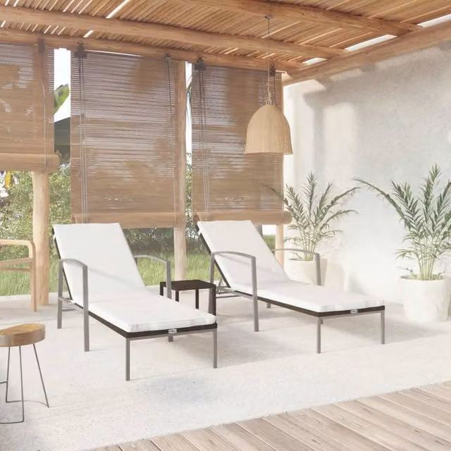 Berkfield Home Poly Rattan Sun Loungers with Table, 2 Piece Set in Brown