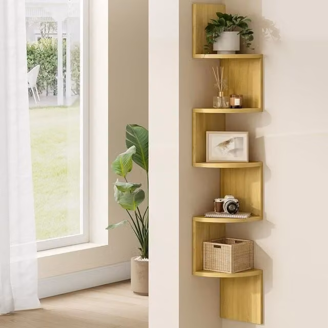 VASAGLE 5 Tier Modern Corner Wall Mounted Display Shelf in Yellow