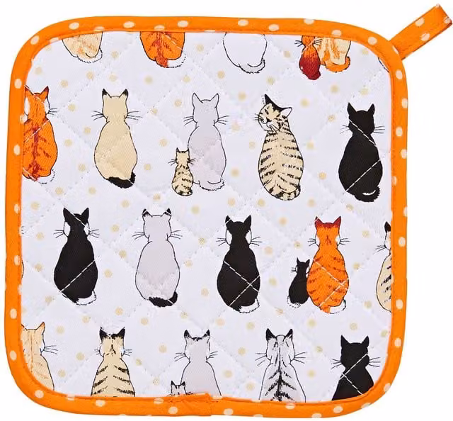Ulster Weavers Cats In Waiting Cotton Heat Resistant Square Pot Mat in Orange, Yellow and Multicolour