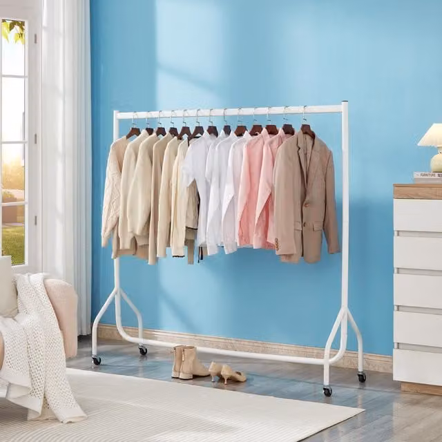 House Of Home Heavy Duty Metal Clothes Rail with Wheels, White, Length: 152 cm