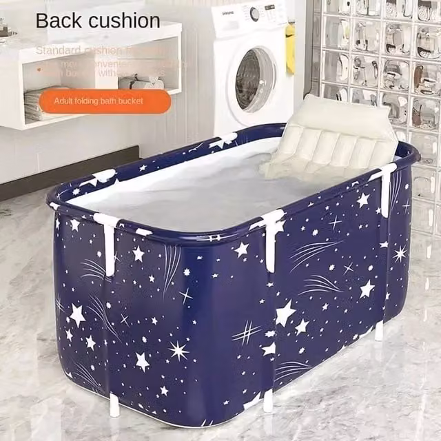FLAVORA Foldable Free Standing Rectangular Adult Bath Tub in Blue, W: 140 cm, D: 55 cm, H: 55 cm