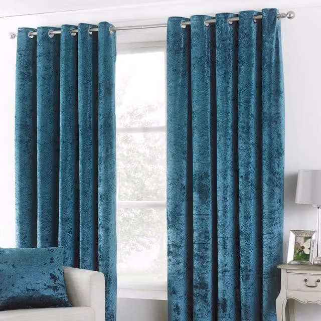 Make It A Home Verona Petrol Blue Crushed Velvet Thermal Eyelet Curtains, Height: 229 cm
