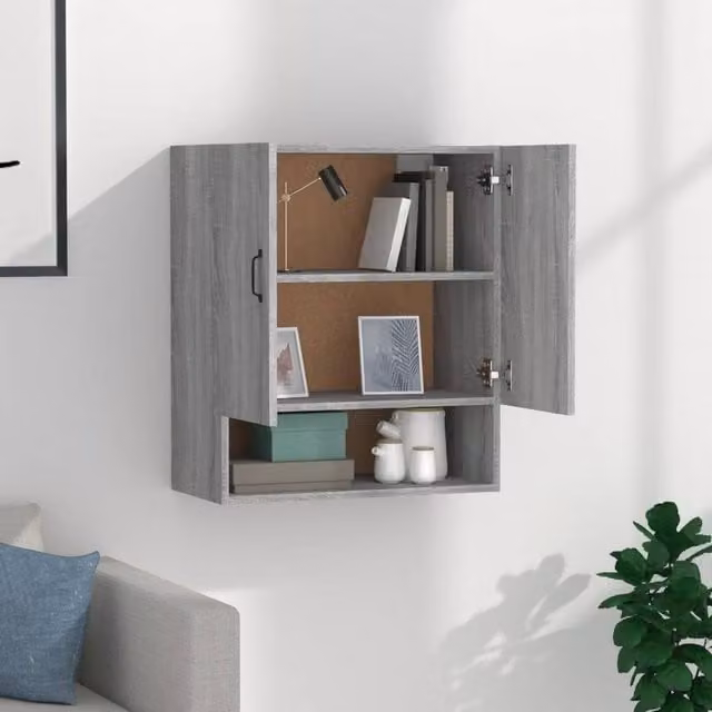 Berkfield Home Grey Sonoma Wall Cabinet with Hinged Doors and Internal Shelves, W/D/H: 60 x 31 x 70 cm