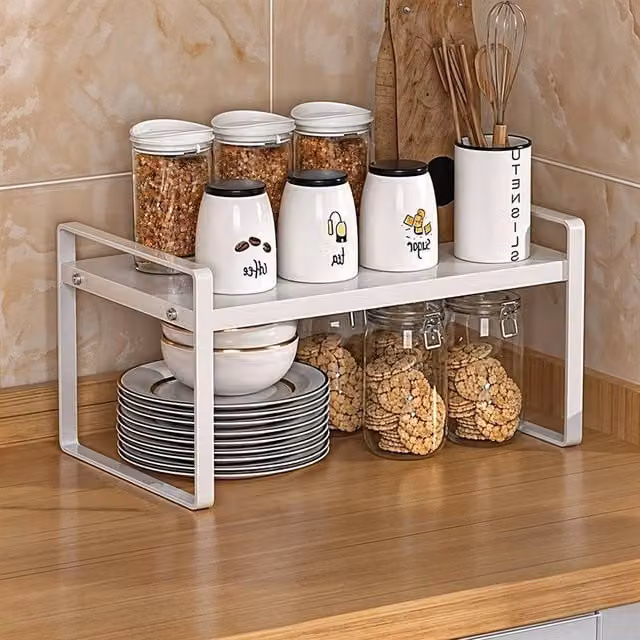 KORVIXA White Metal Standing Kitchen Spice Rack, W/D/H: 100 x 20 x 20 cm
