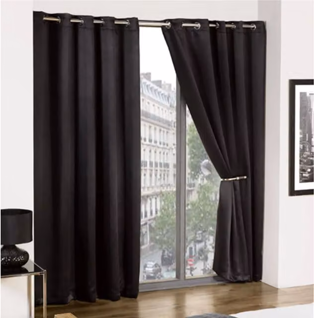 New Edge Blinds Essential Woven Thermal Blackout Eyelet Curtains in Black, Width: 116 cm, Drop: 137 cm