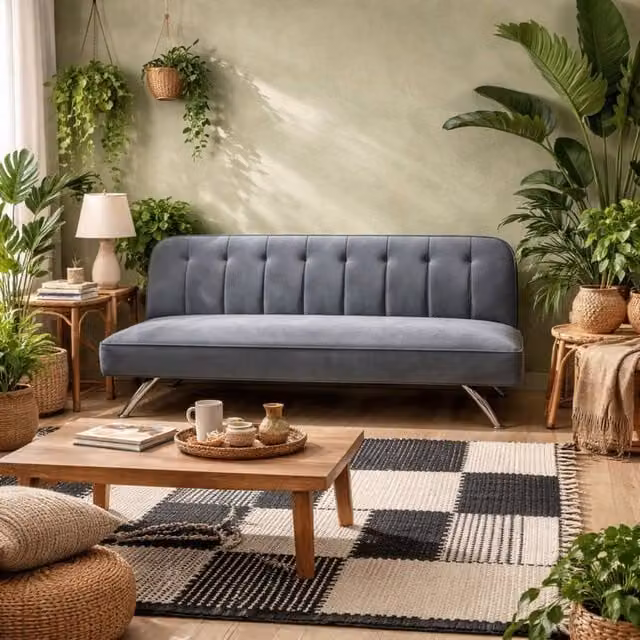 Wyld Haus Malahide Grey Velvet Tufted Single Sofa Bed