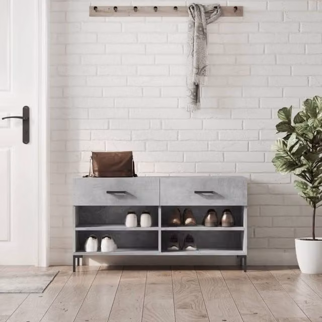 Berkfield Home Industrial Shoe Bench in Concrete Grey, W/D/H: 102 x 35 x 55 cm