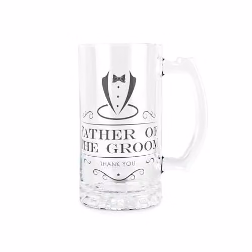 Purely Home Father of the Groom Glass Beer Stein, 450ml, Black and Transparent