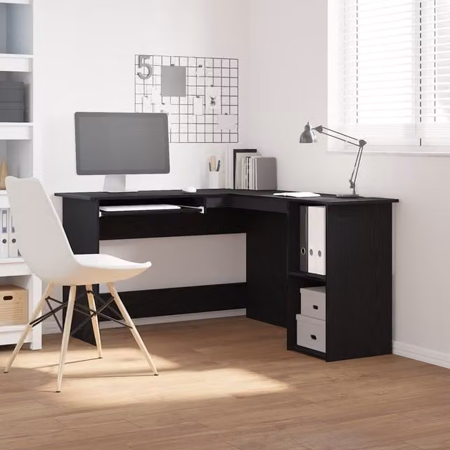 Berkfield Home Black Modern Corner Desk Made from MDF, W/D/H: 120 x 140 x 75 cm