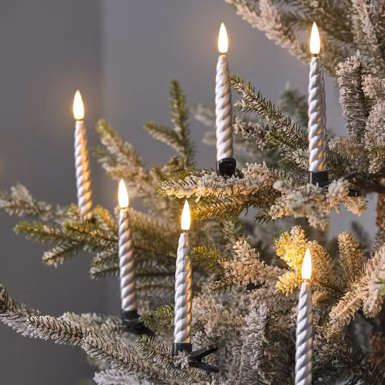 Lights4fun Set of 10 Silver TruGlow LED Christmas Taper Candle Clips with Remote Control and Flicker Effect