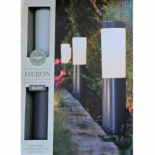 Noma Sage Heron Slate Border Garden Lights, Pack of 3, Grey