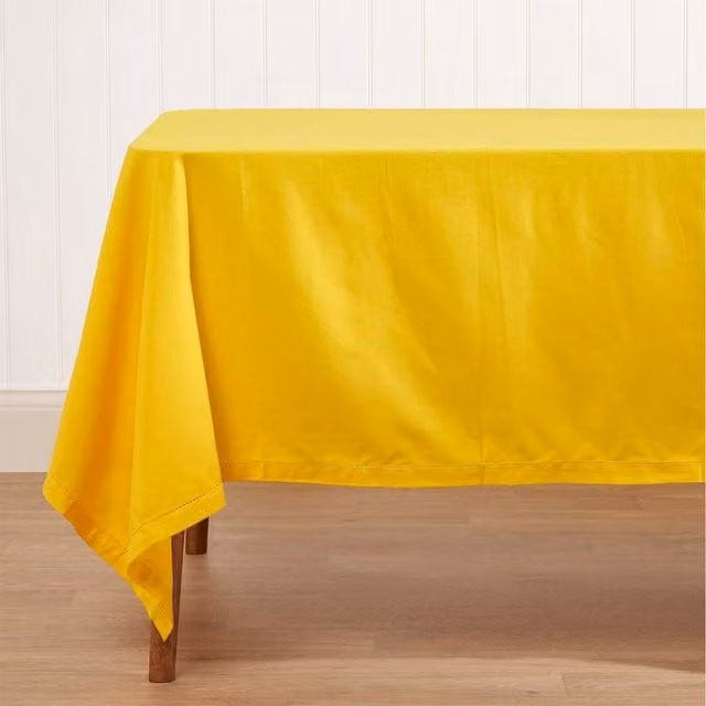 Homescapes Plain Yellow Cotton Rectangular Tablecloth, W/D/H: 70 x 177.8 x 177.8 cm