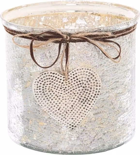Hill Interiors Hammered Heart Charm Tealight Candle Holder in Silver