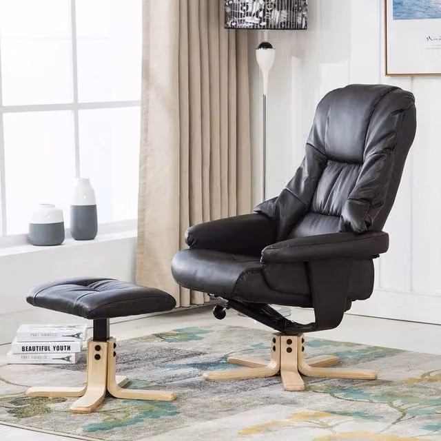 More4Homes Sorento Brown Bonded Leather Swivel Recliner Armchair with Footstool