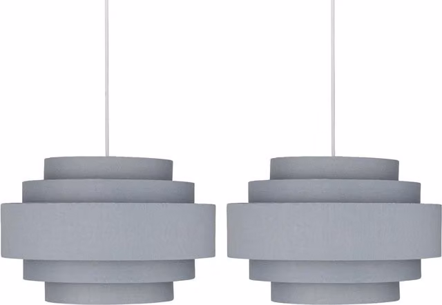 First Choice Lighting Pair of Grey Fabric Cylinder Light Shades, W/D/H: 35.0 x 23.5 x 23.5 cm