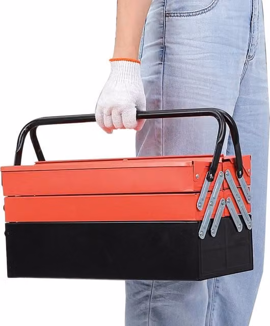 Dprodo Multi-Function Metal Cantilever Folding Tool Box with Inserts, Red, W: 60 cm