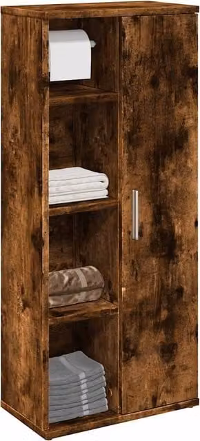 Berkfield Home Smoked Oak Bathroom Cabinet with Roll Holder in Brown, W/D/H: 39 x 22 x 90 cm