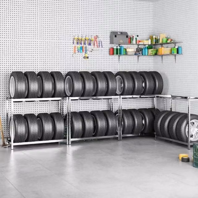 Berkfield Home 2-Layer Steel Tire Rack in Silver, W/D/H: 110 x 40 x 110 cm