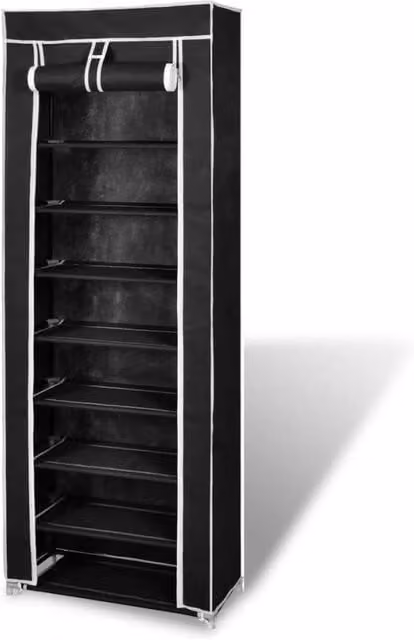Berkfield Home Fabric Shoe Cabinet with Cover, Black, W/D/H: 162 x 57 x 29 cm