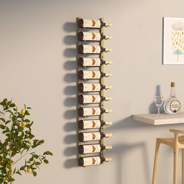 Berkfield Home Wall Mounted Gold Metal Wine Rack for 12 Bottles