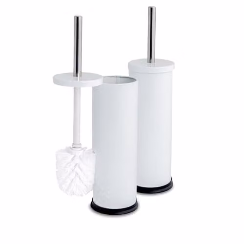 Harbour Housewares White Stainless Steel Toilet Brush and Holder Set of 2 with Freestanding Non-Slip Bases